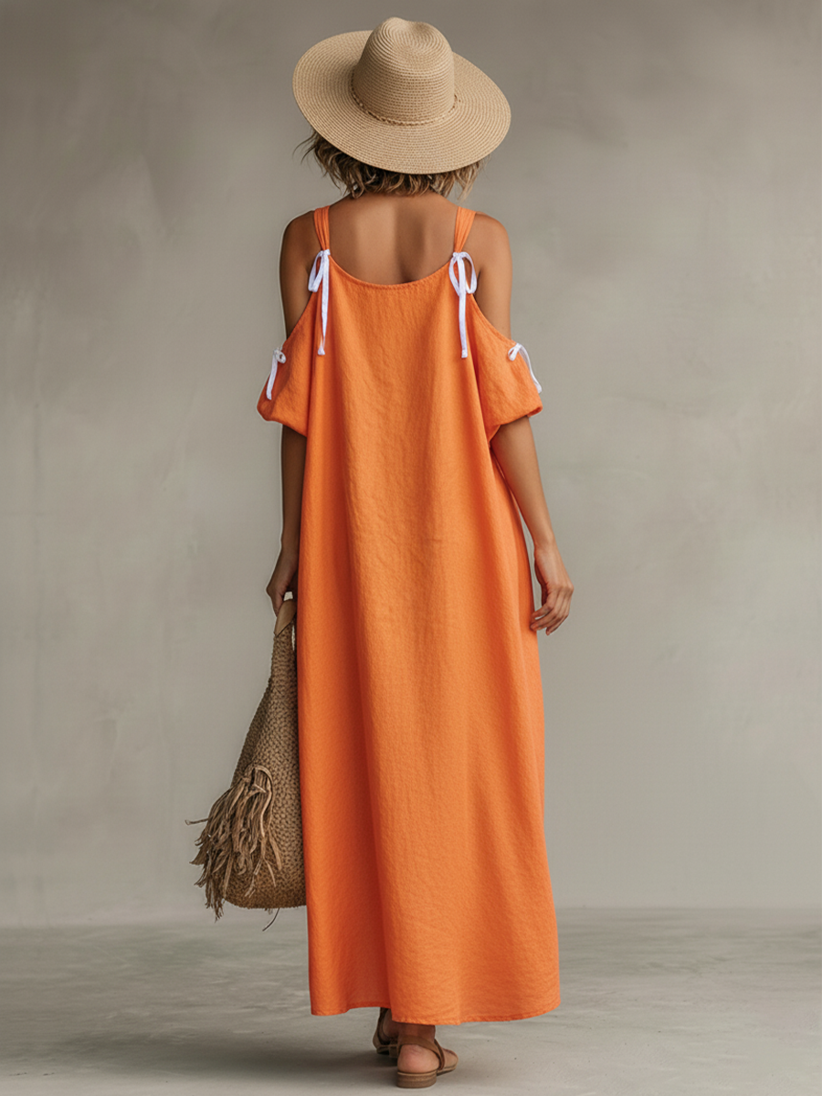 Joy | Tangerine Linen Dress Cold