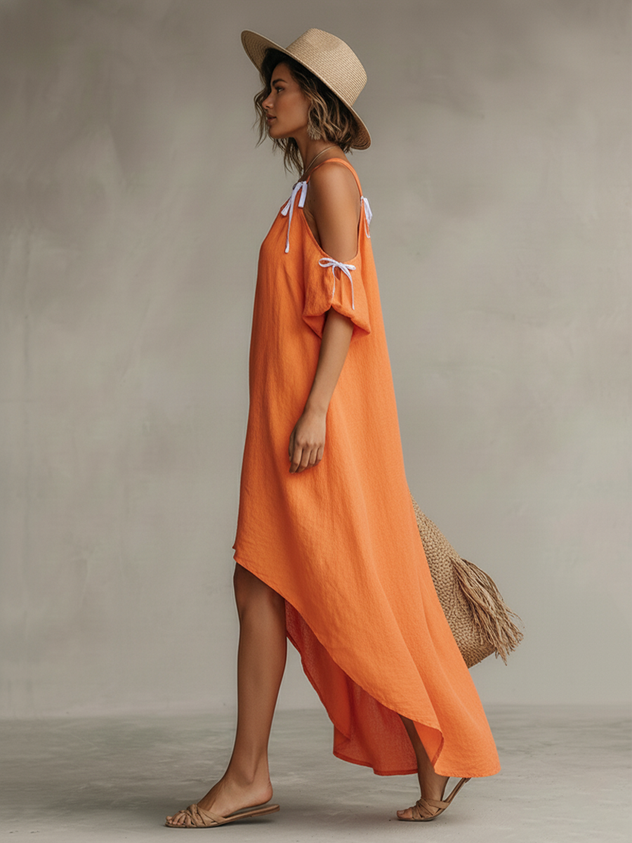 Joy | Tangerine Linen Dress Cold