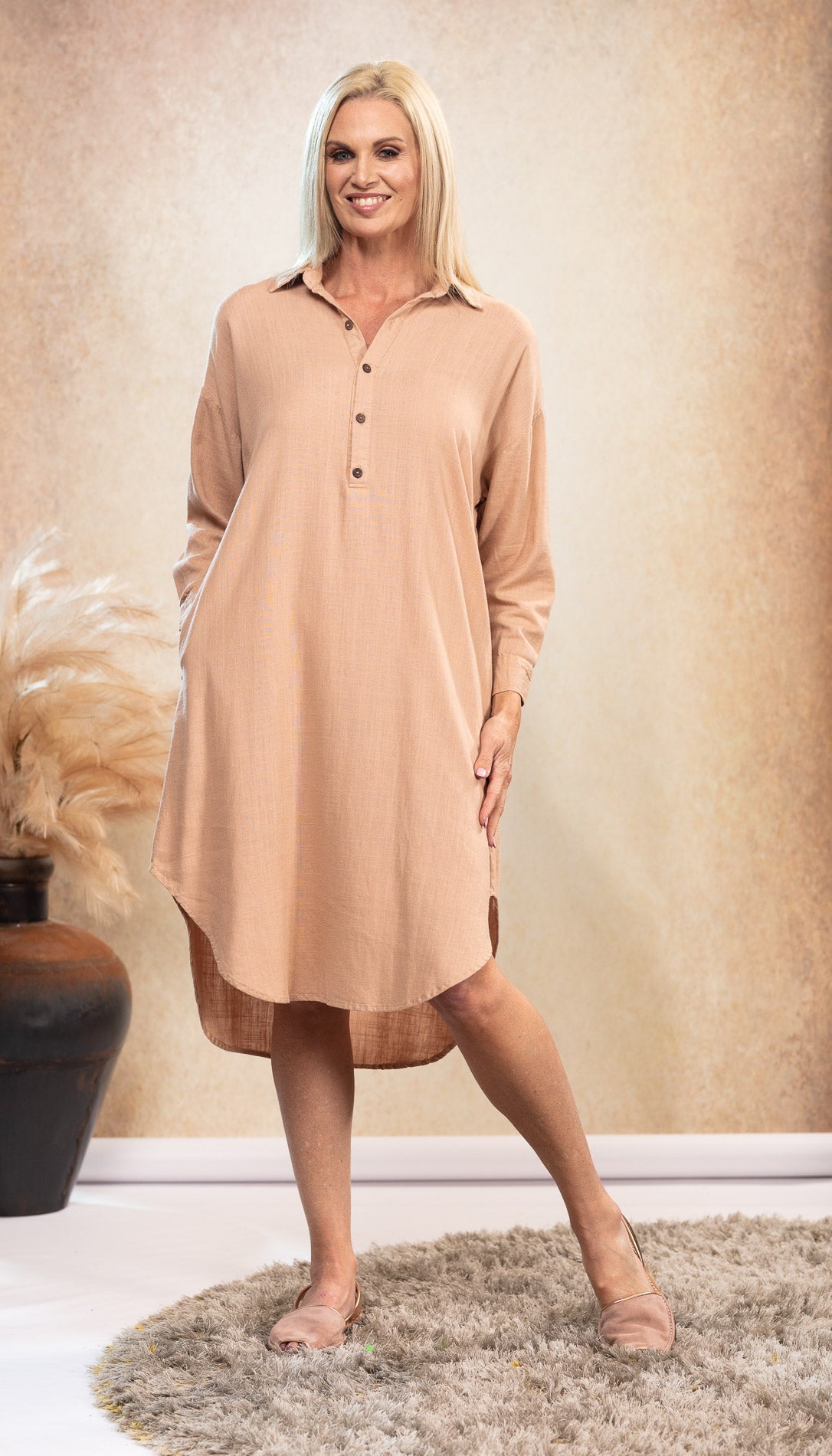 Sara | Linen Shirt Dress in Dusk
