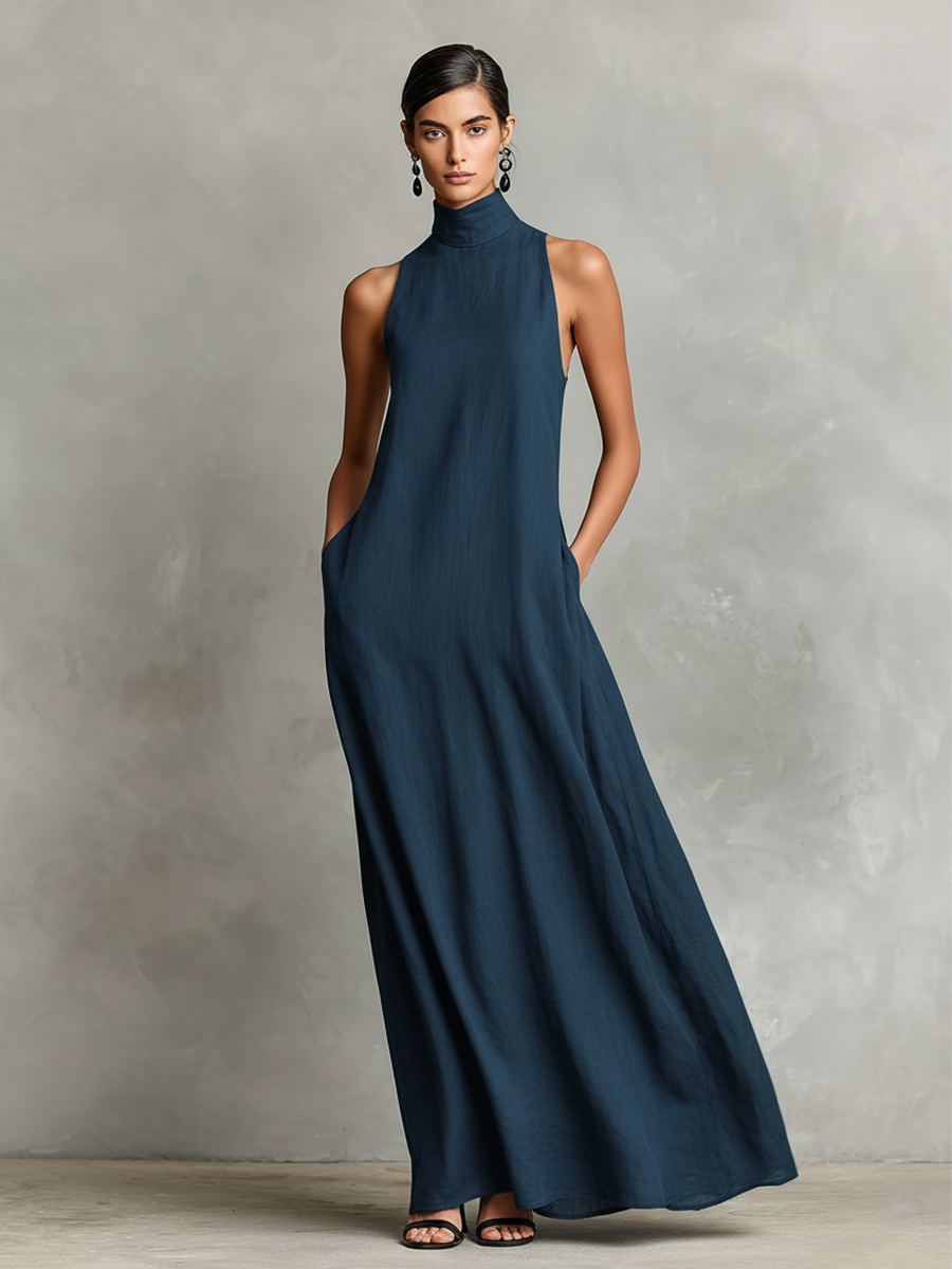 Alina | Black Linen-Blend Maxi Dress