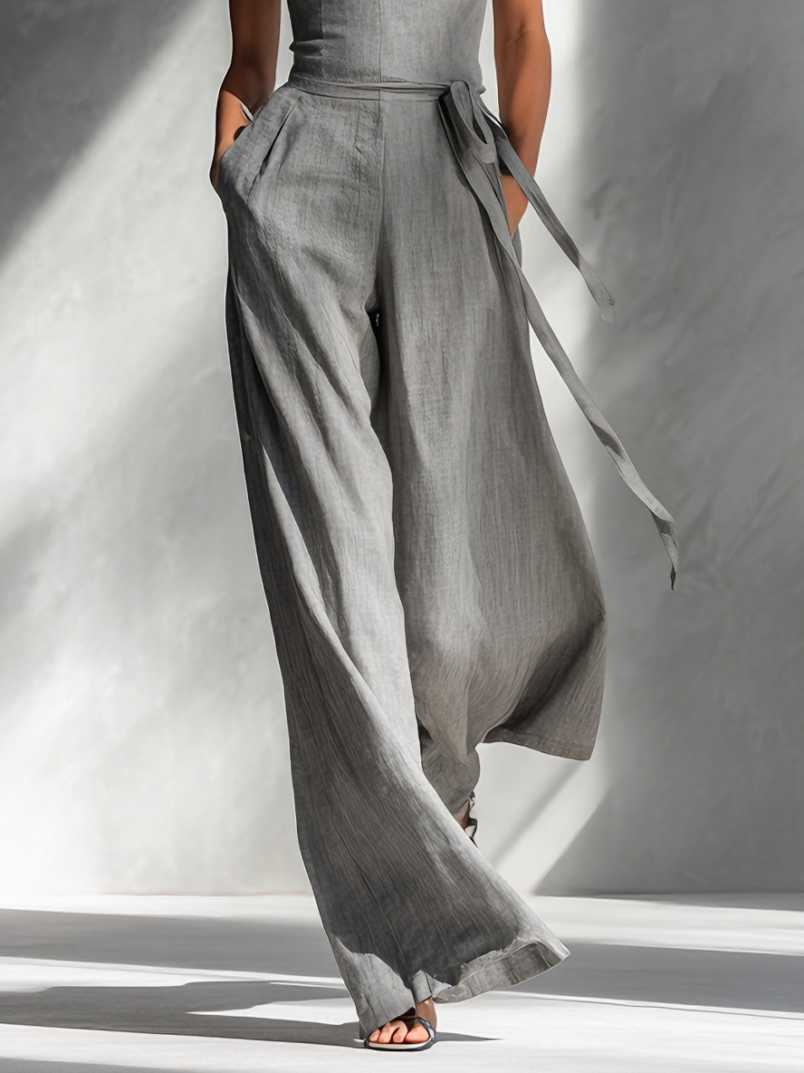 Mia | Linen Blend Gray Spaghetti-Strap