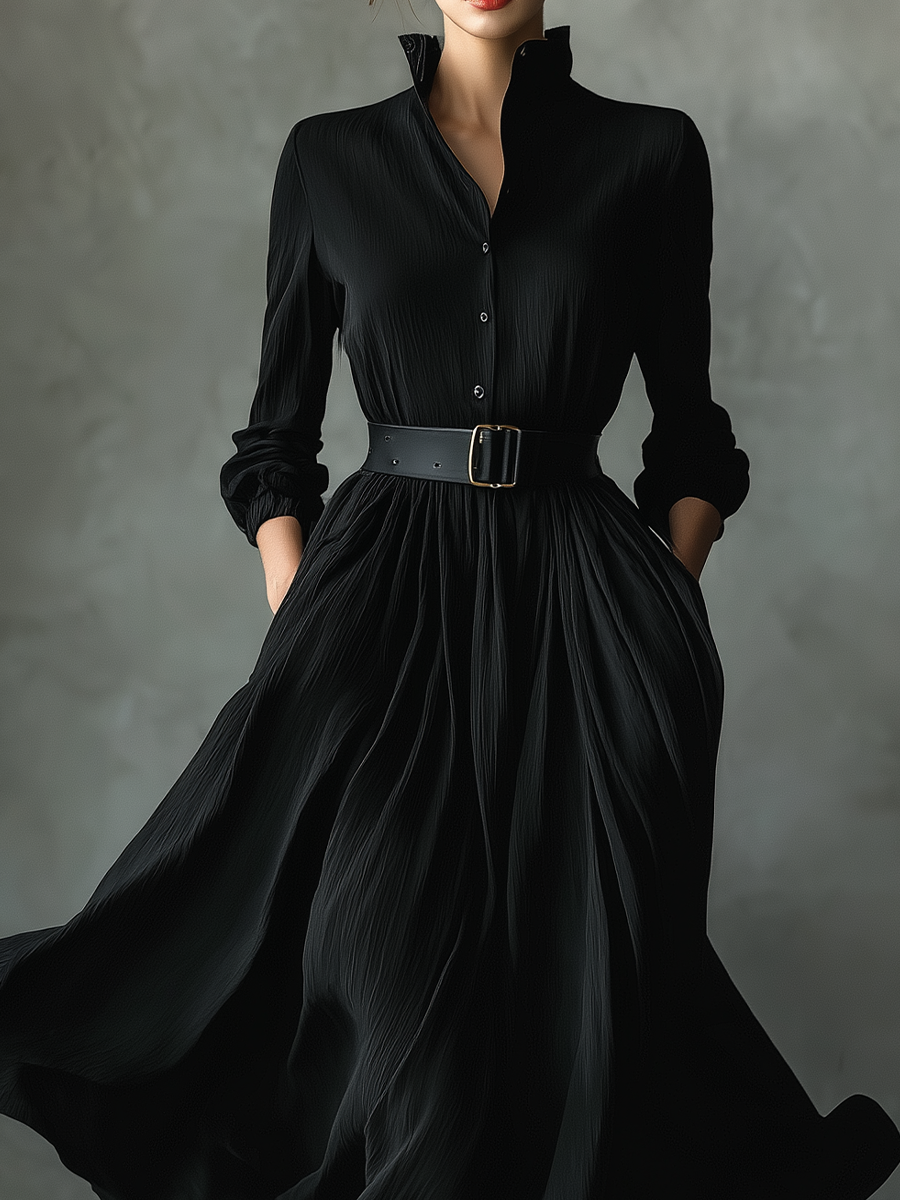 Zara | Black Blend Textured Pleated