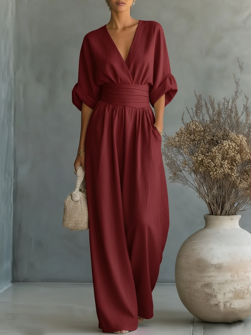 Maya | V-Neck High-Waisted Jumpsuit