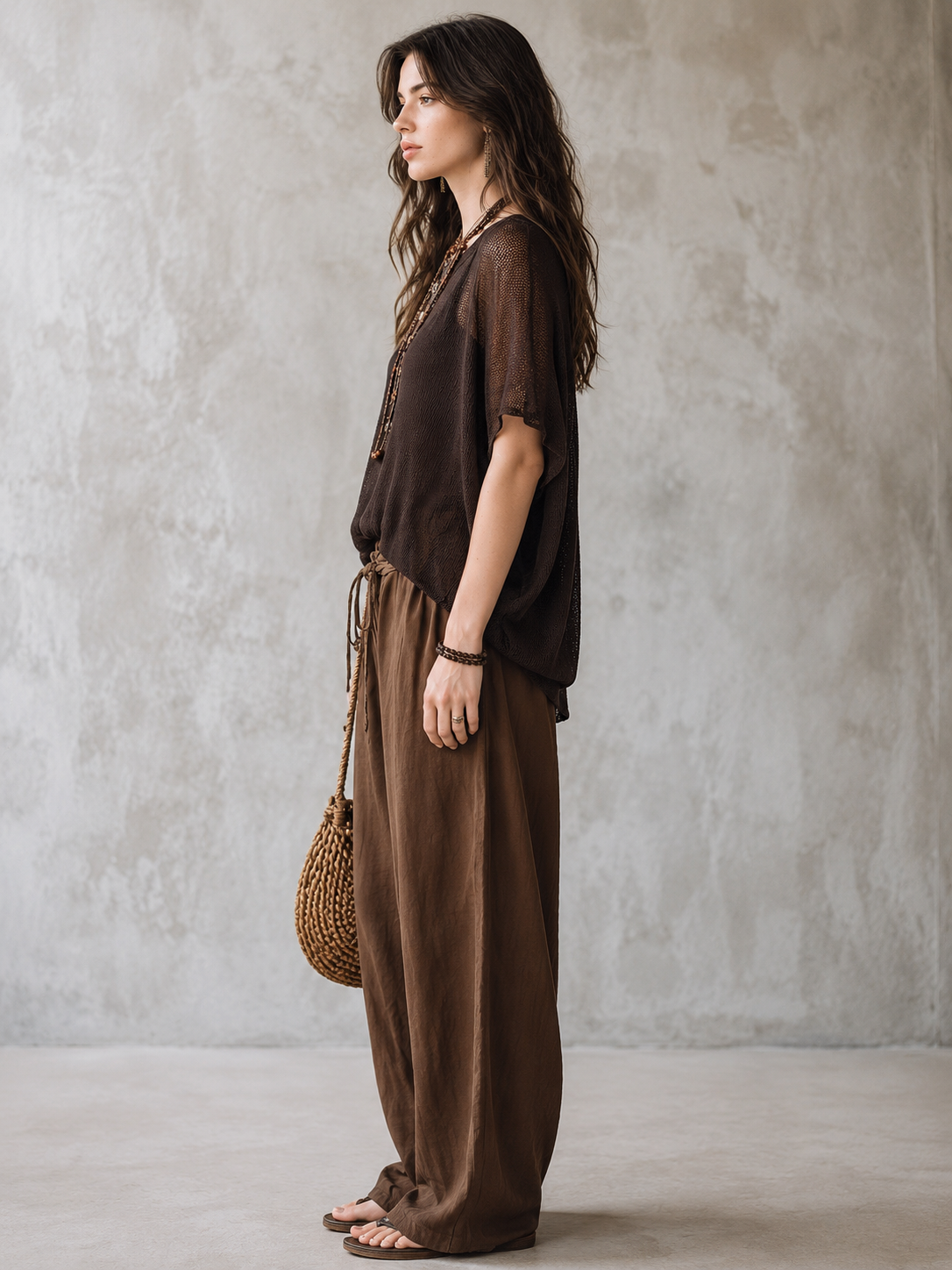 Maeve | Mesh Button-Front Boho Henley Top
