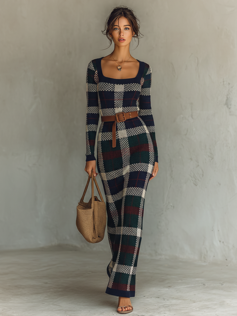 Giselle | Check Knit Belted Square