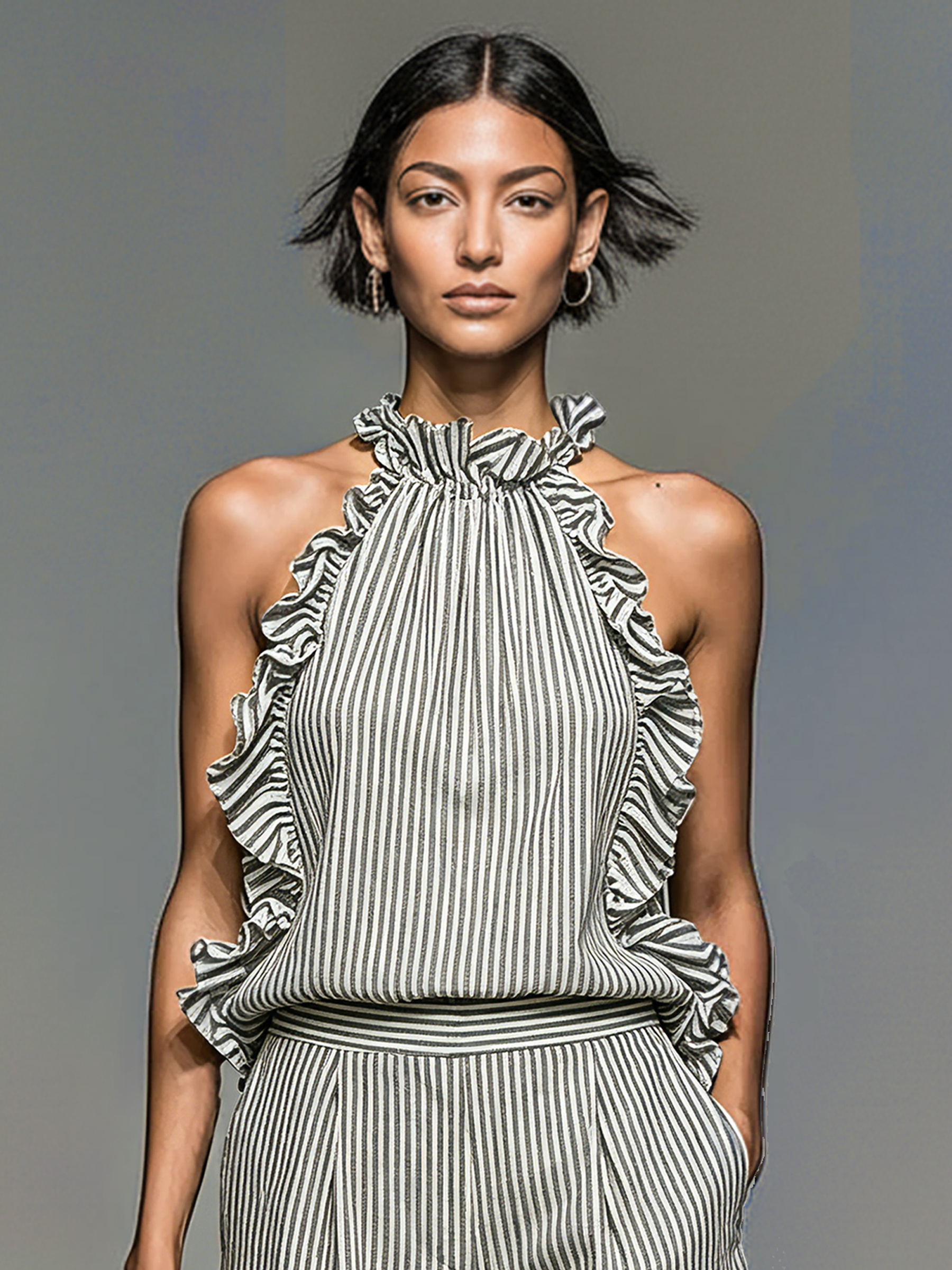 Cleo | Striped Sleeveless Ruffled Blouse