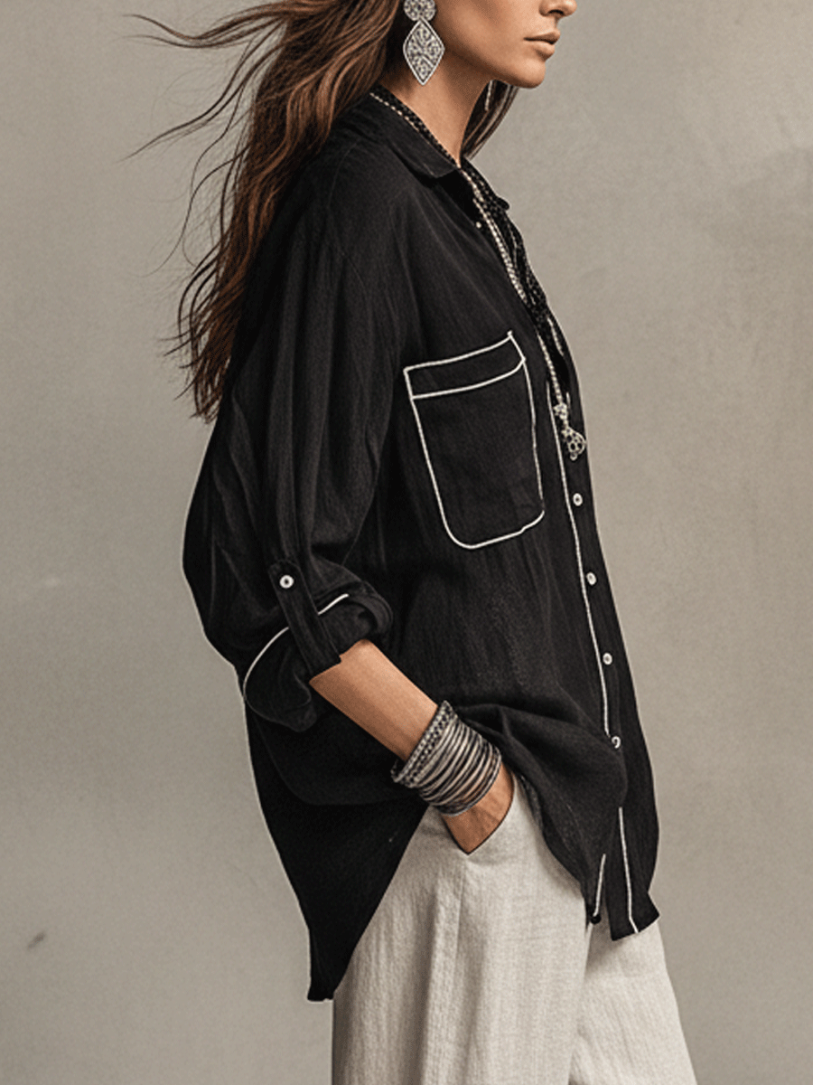 Quinn | Modern Bohemian Effortless Black Linen Shirt