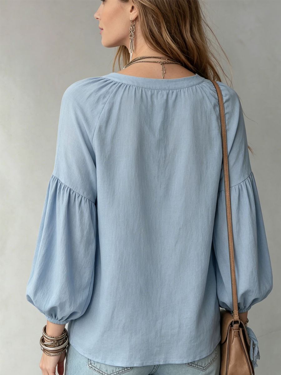 Ursula | Airy Mist-Blue Bohemian Blouse