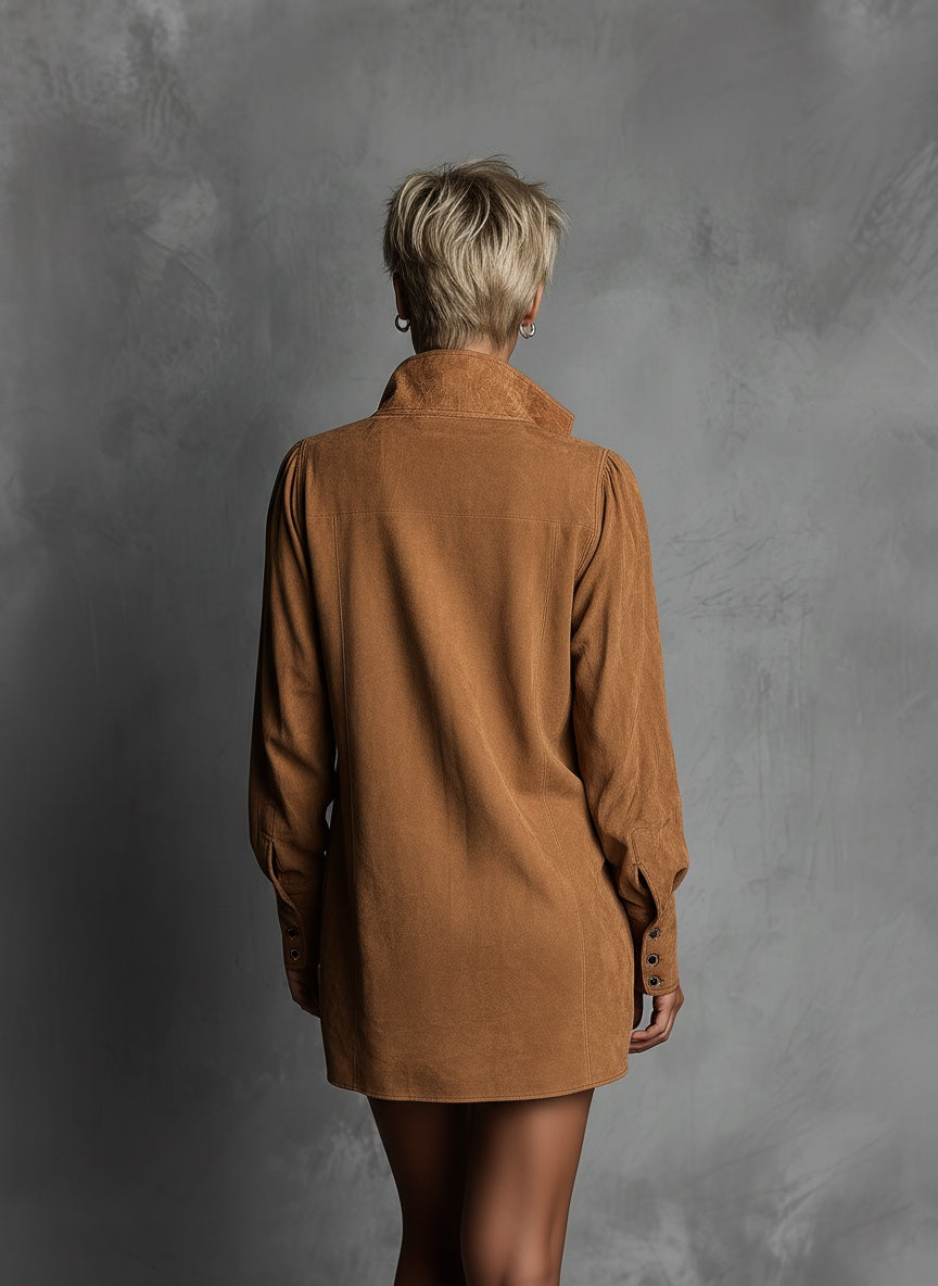 Nadia | V-neck Suede Embossed Long-sleeved