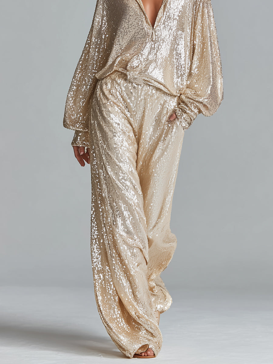 Pam | Gold Glamorous Sequin Collared