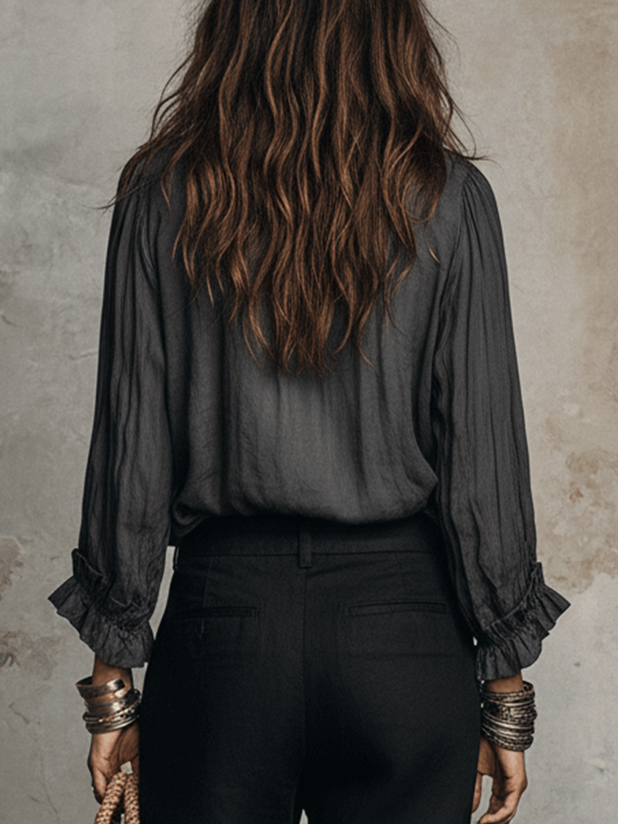 Rosalind | Sheer Ruffle V-Neck Bohemian Blouse