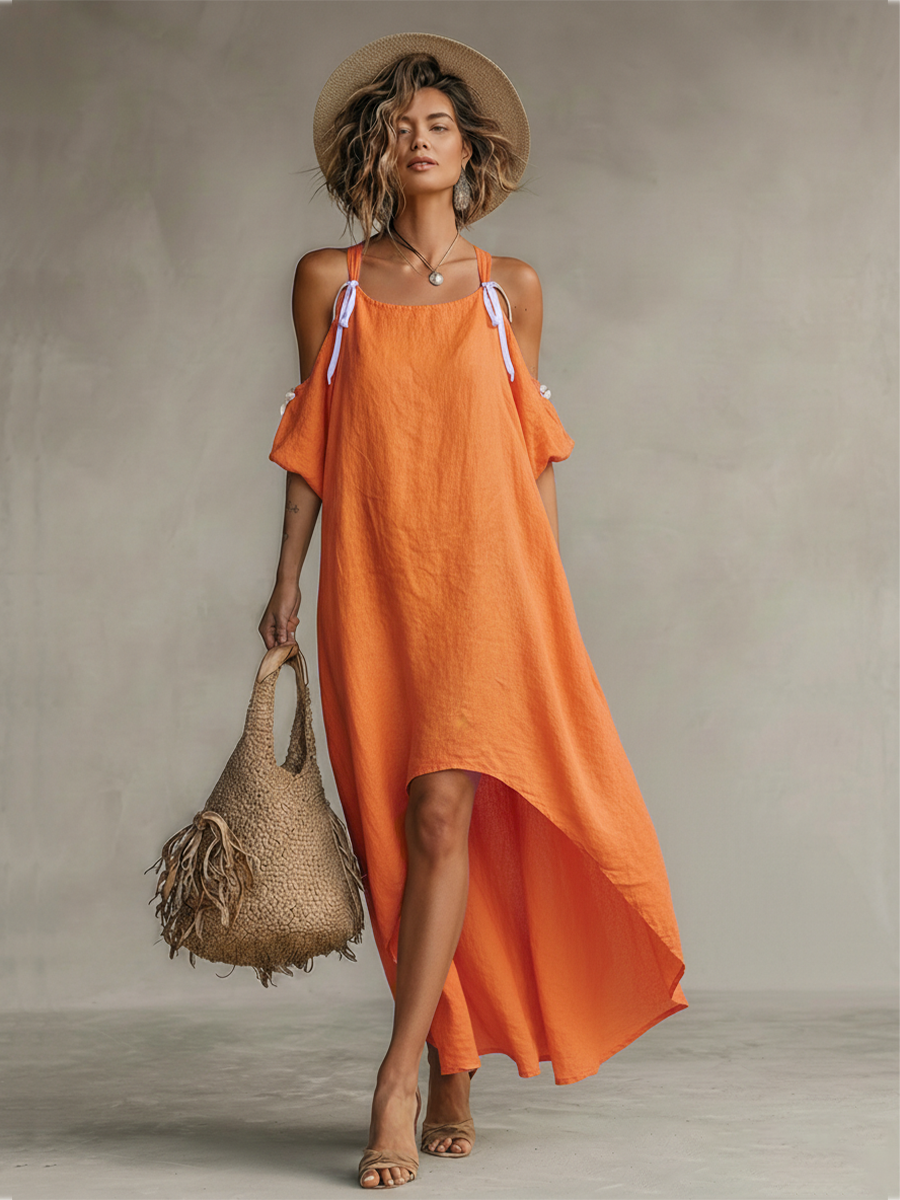Joy | Tangerine Linen Dress Cold