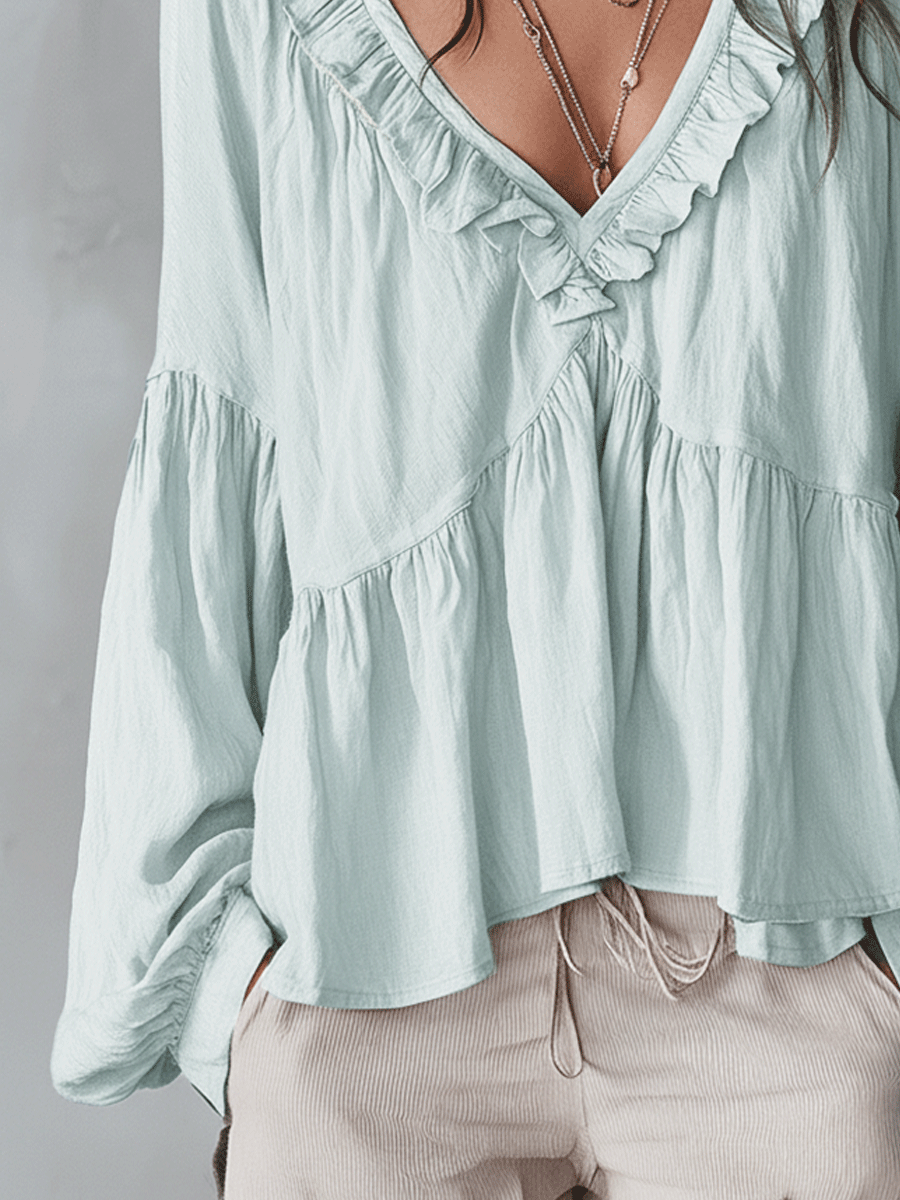 Abigail | Soft Boho Ruffled V-Neck Relaxed Blouse