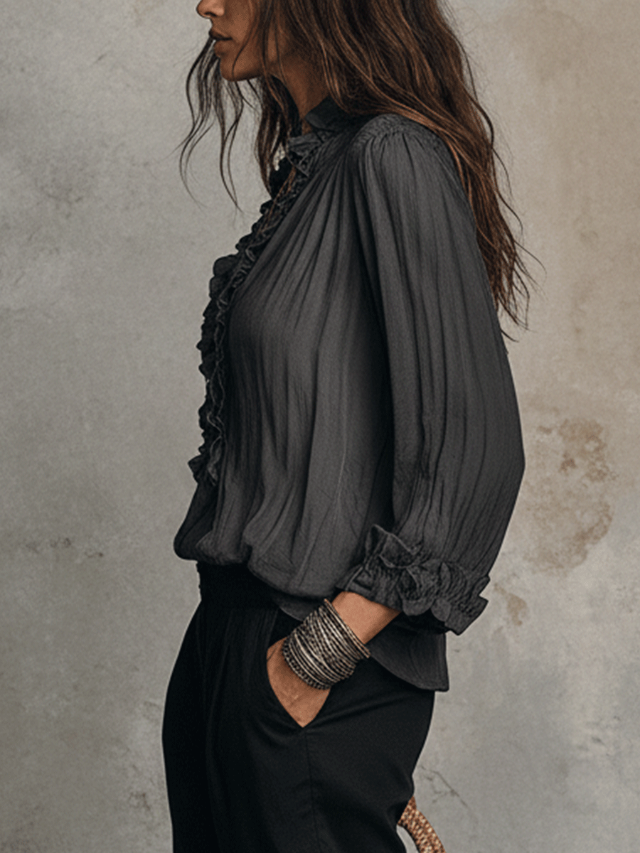 Rosalind | Sheer Ruffle V-Neck Bohemian Blouse