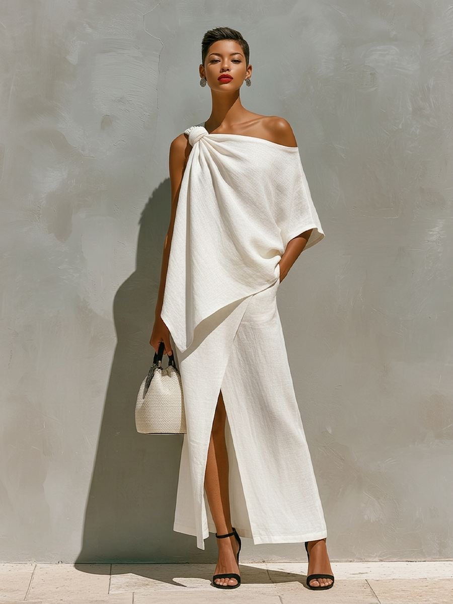Carmen | White Linen Set One-Shoulder
