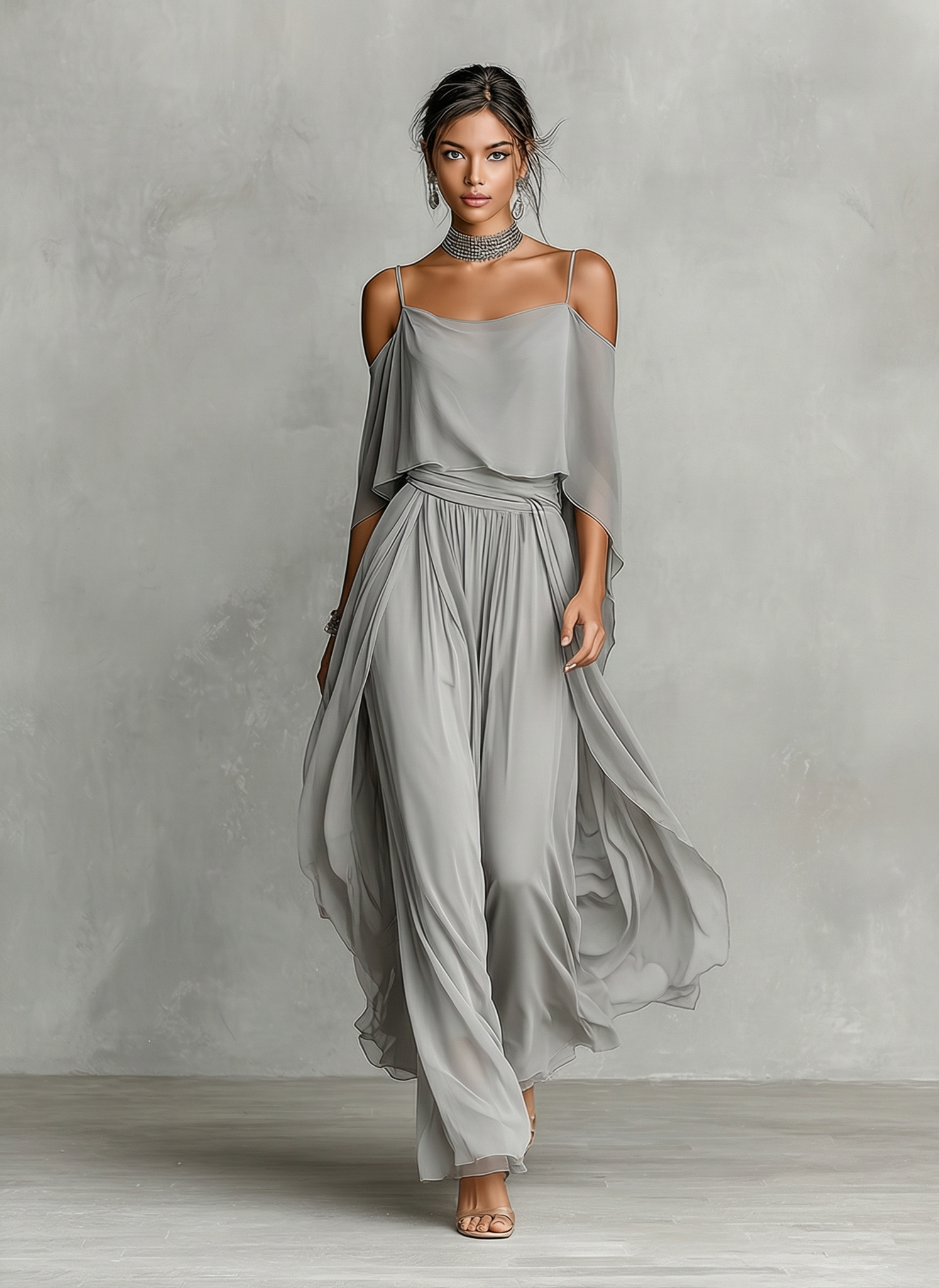 Beatrice | Grey Breathable Chiffon Set