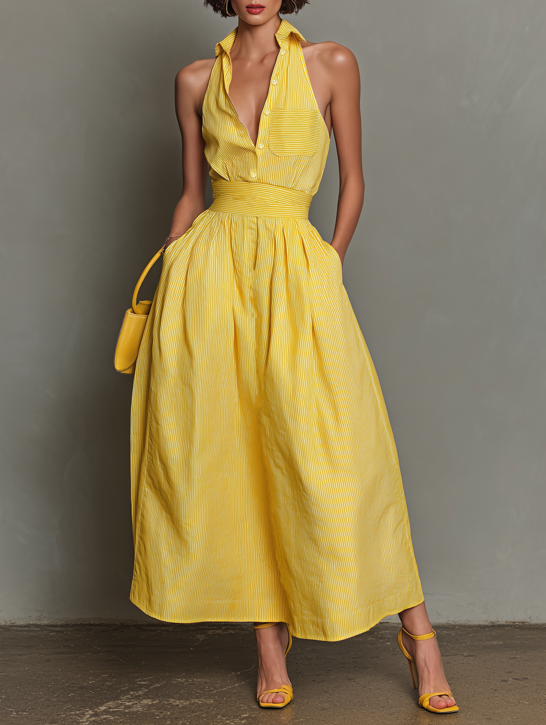 Briar | Striped Lapel Sleeveless Maxi
