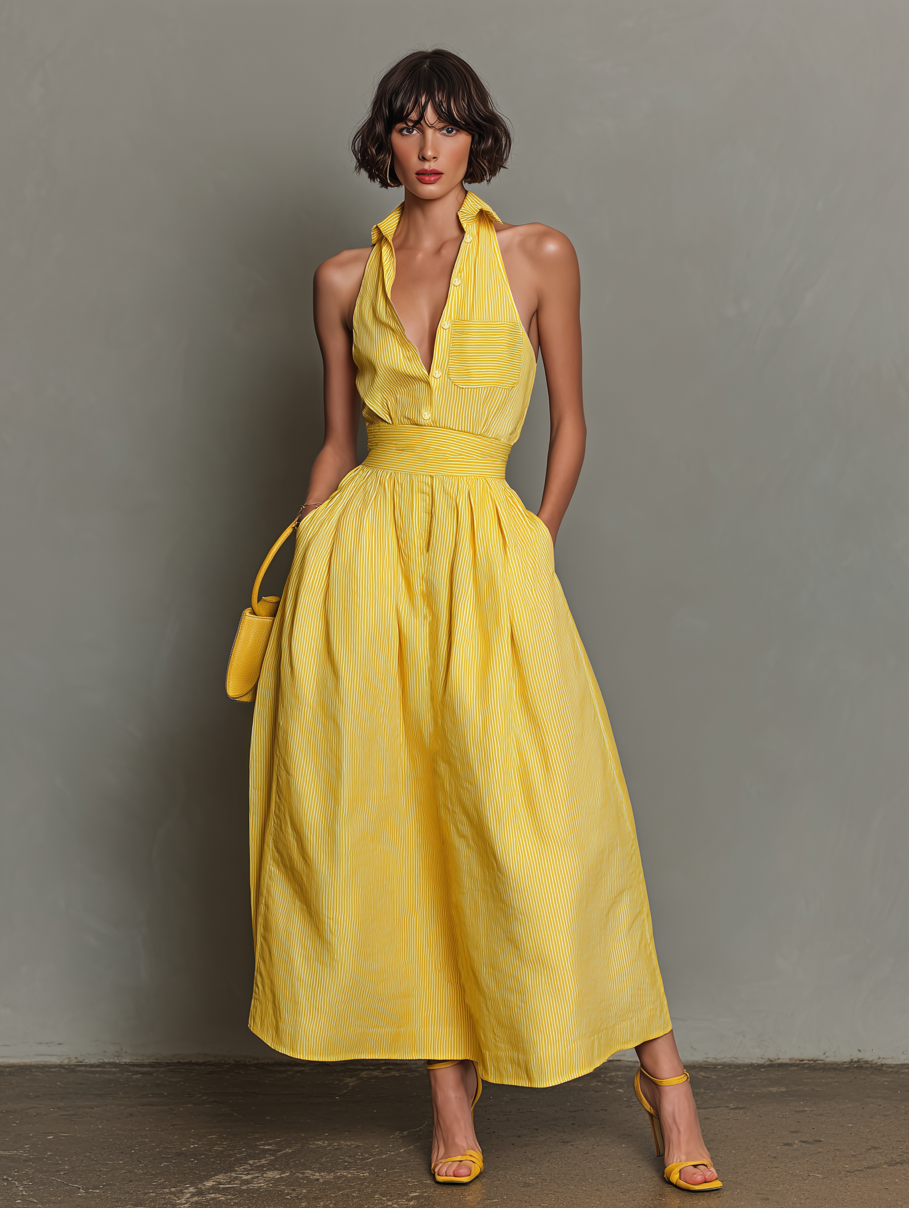 Briar | Striped Lapel Sleeveless Maxi