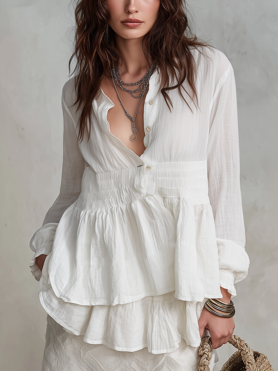 Briar | Soft Textured Smocked Waist Blouse