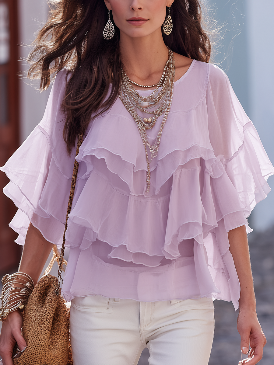 Dahlia | Romantic Light Purple Chiffon Ruffled Top