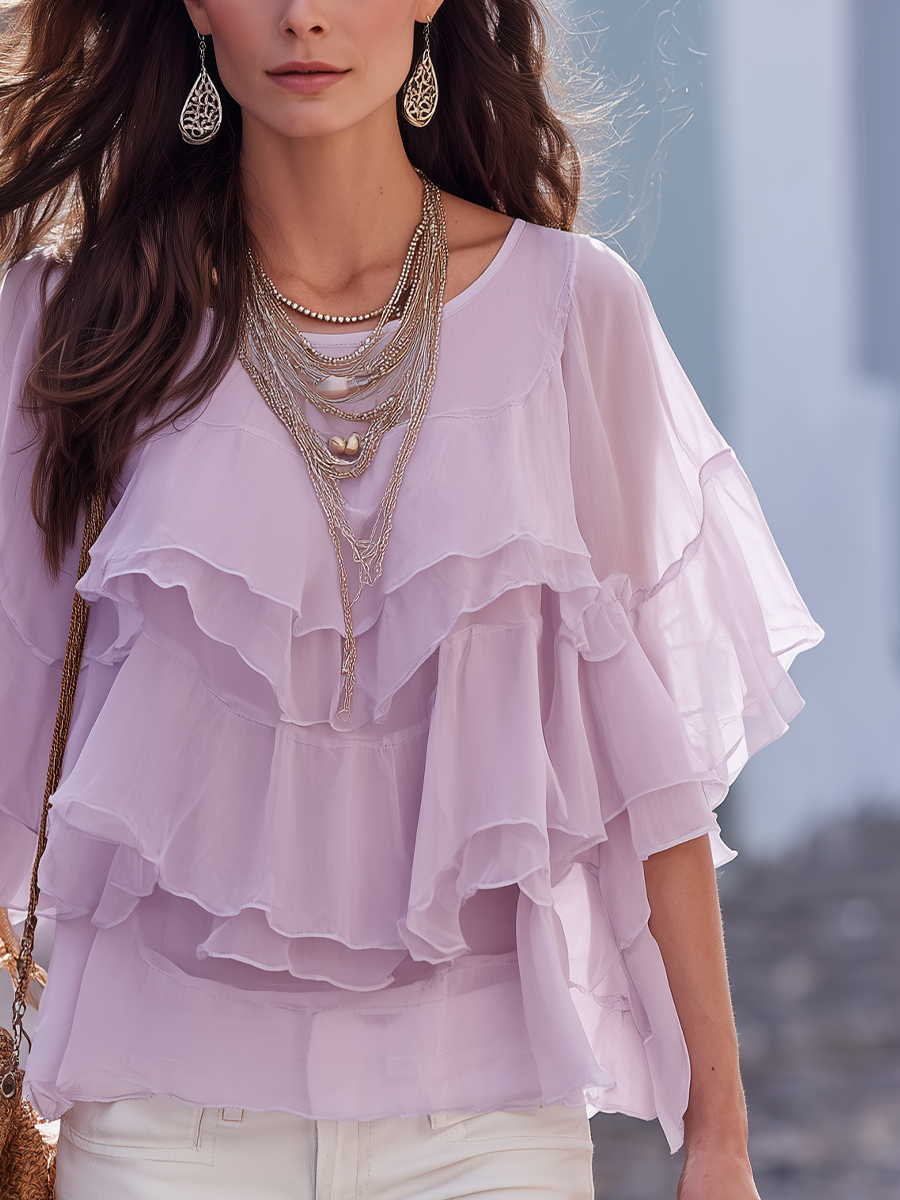 Dahlia | Romantic Light Purple Chiffon Ruffled Top