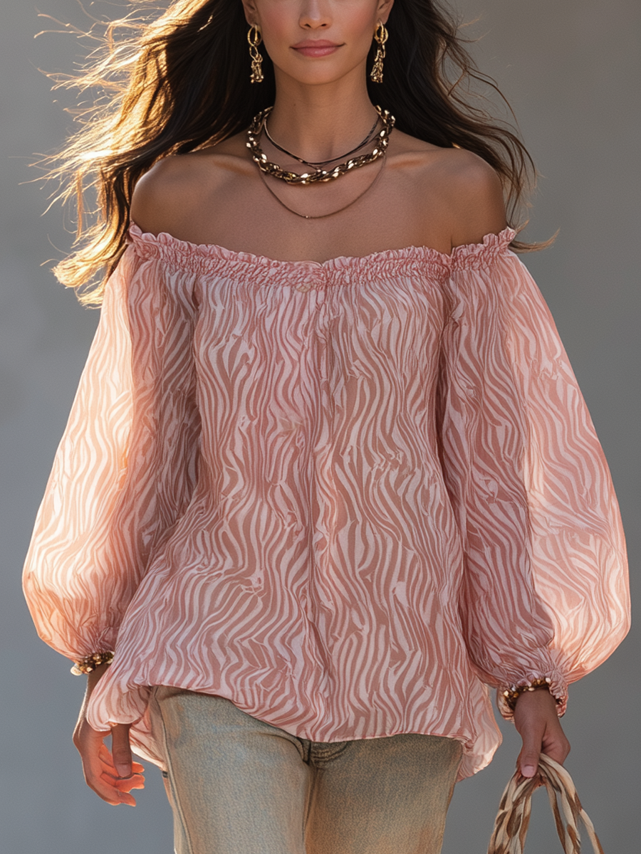 Jade | Dusty Rose Pink Wavy Chiffon Off-shoulder