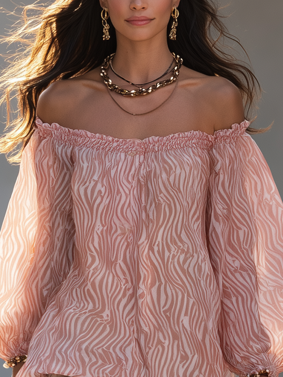 Jade | Dusty Rose Pink Wavy Chiffon Off-shoulder