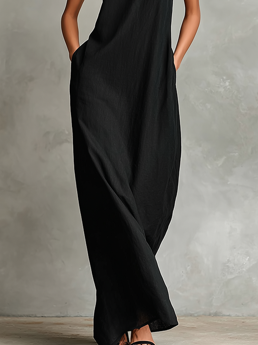 Alina | Black Linen-Blend Maxi Dress