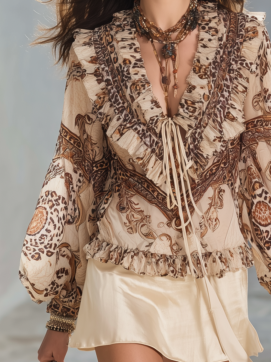 Olive | French Style Elegant Leopard Print Ruffled