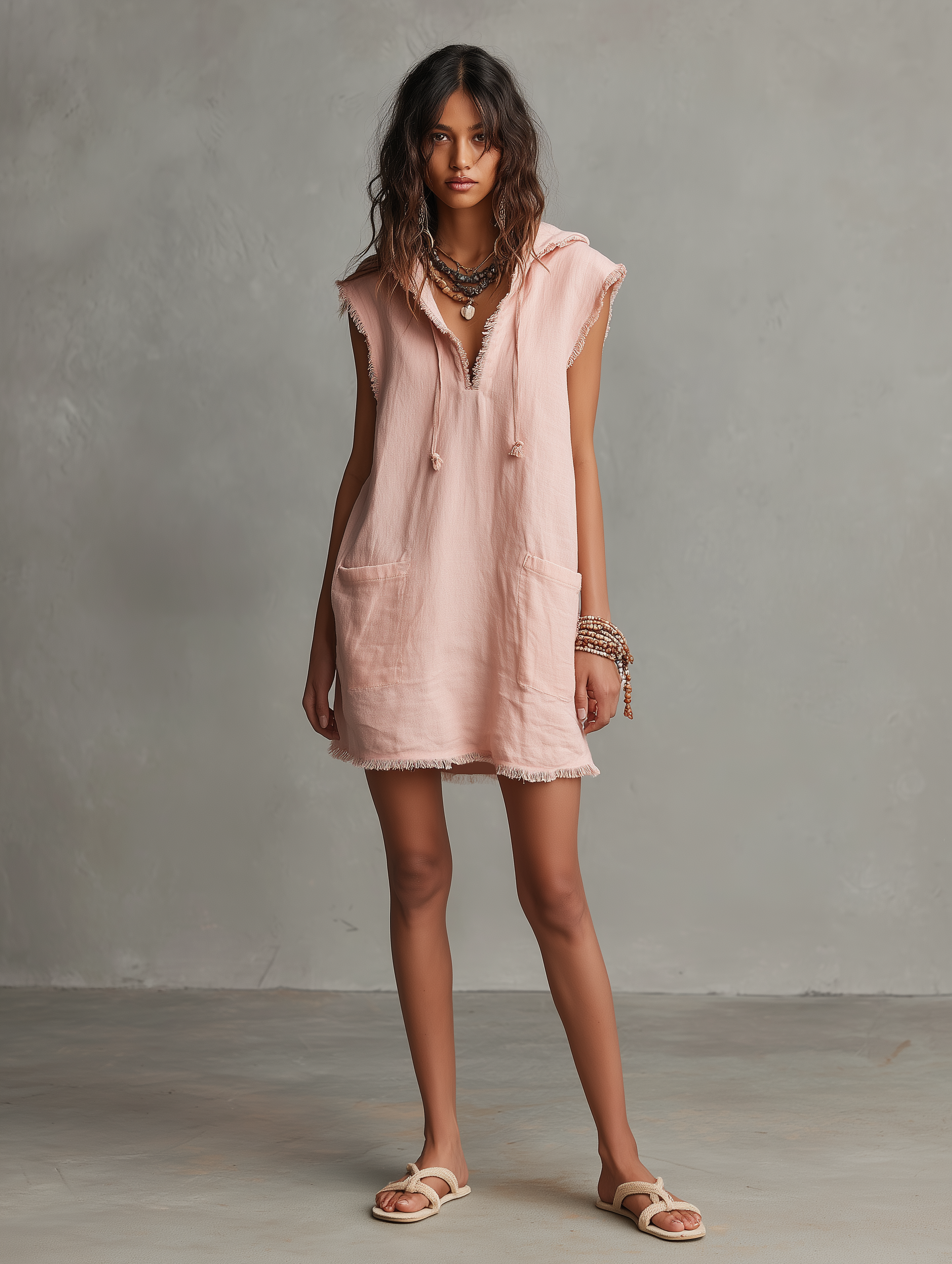 Andrea | Linen-Blend Mini Dress —