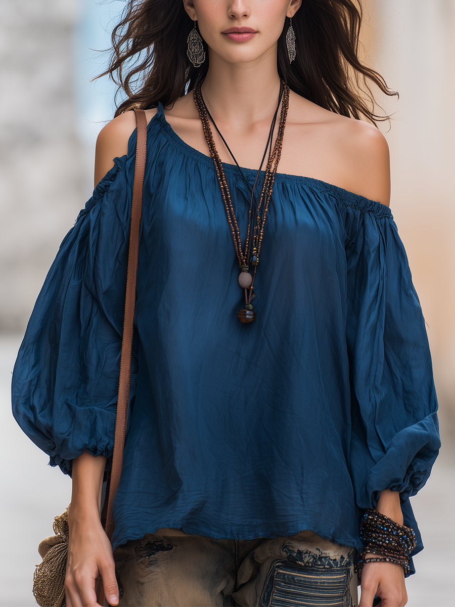 Ruby | Retro Bohemian Midnight Blue Top