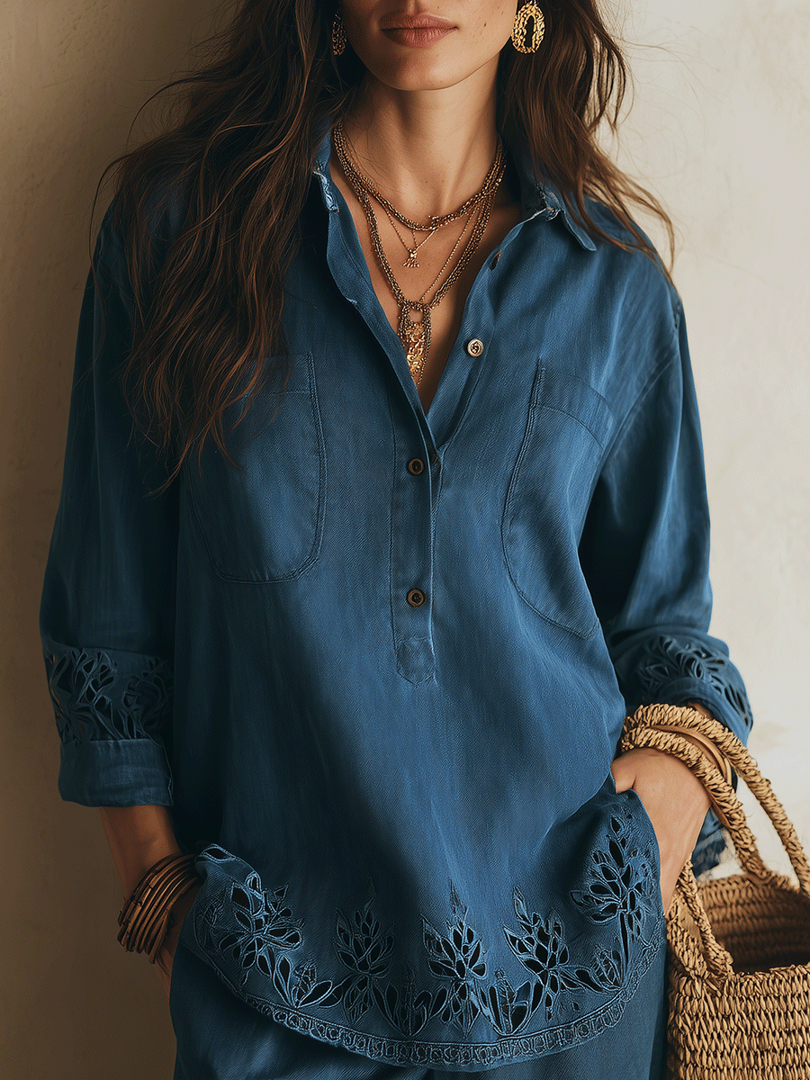 Zoe | Elegant Vacation Lace Cutwork Detail Blue