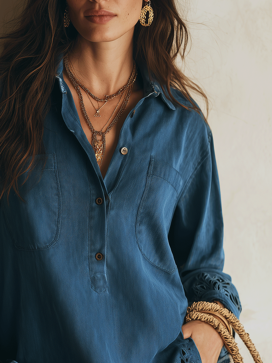 Zoe | Elegant Vacation Lace Cutwork Detail Blue