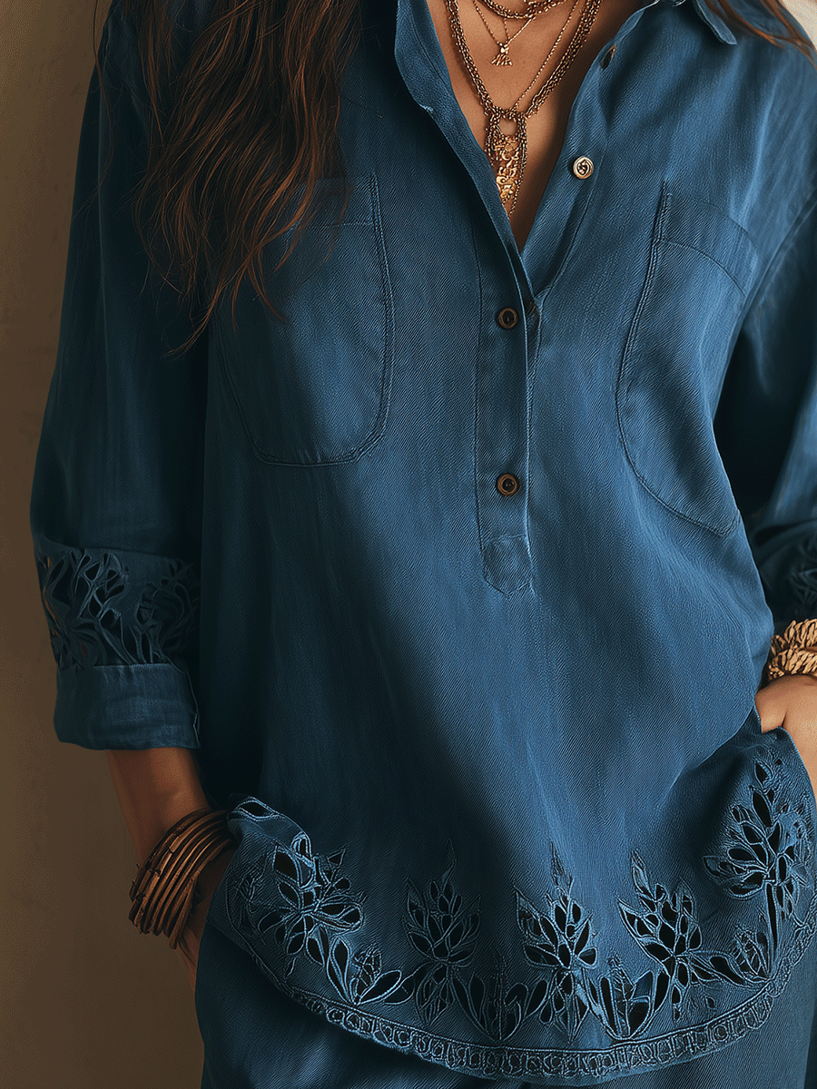 Zoe | Elegant Vacation Lace Cutwork Detail Blue