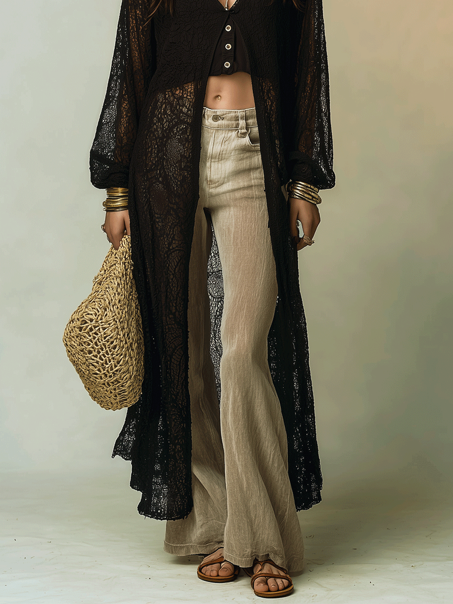 Della | Open-Knit Black Maxi Cover-Up