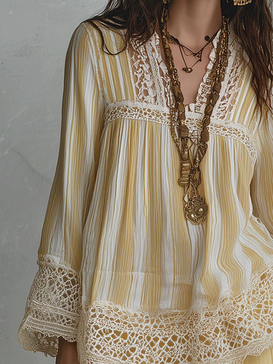 Elise | Elegant Vacation Vintage Lace Panel Peasant
