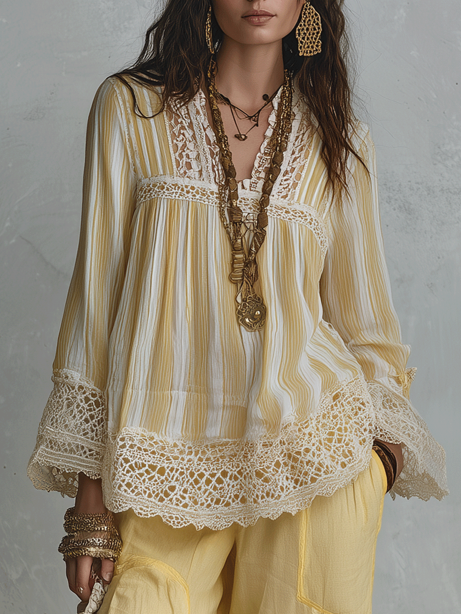 Elise | Elegant Vacation Vintage Lace Panel Peasant