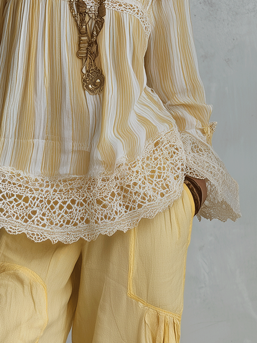 Elise | Elegant Vacation Vintage Lace Panel Peasant