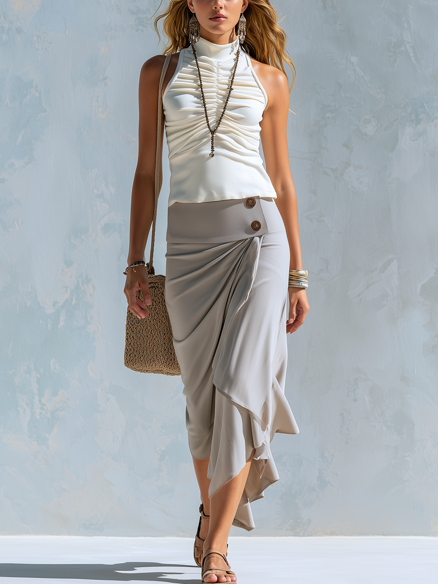 Gwen | Bohemian Style White Pleated Top