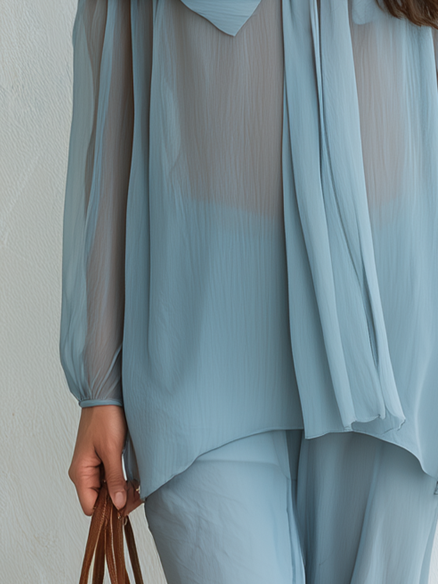 Petra | Soft Blue Off-Shoulder Draped Belted Shirt