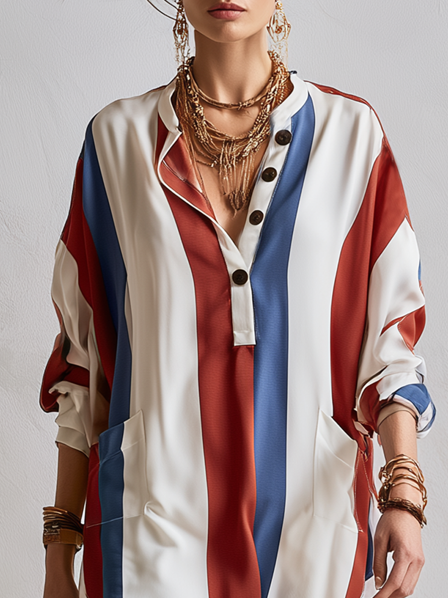 Thea | Bohemian Red And Blue Striped Top
