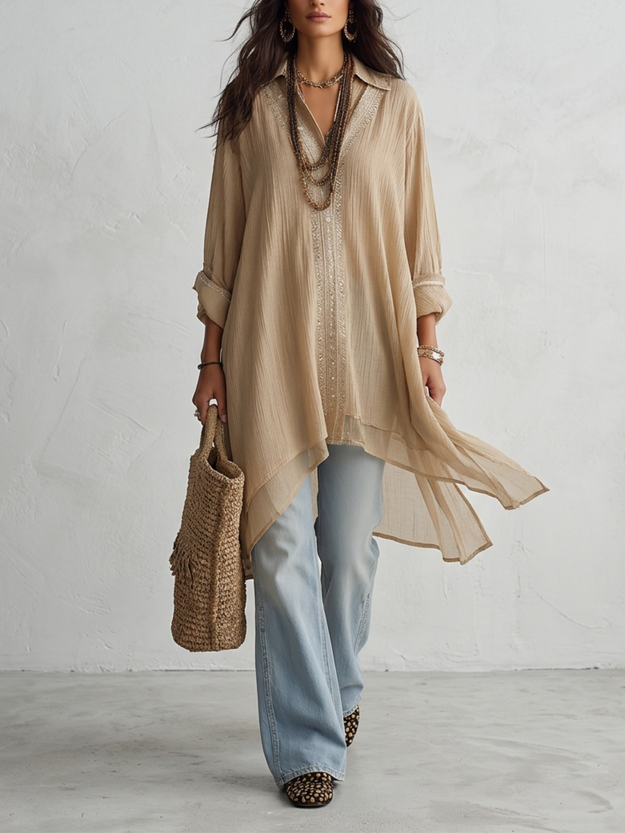 Viv | Sandstone Breeze Layered Shirt Dress