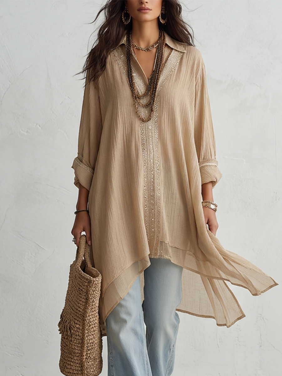 Viv | Sandstone Breeze Layered Shirt Dress