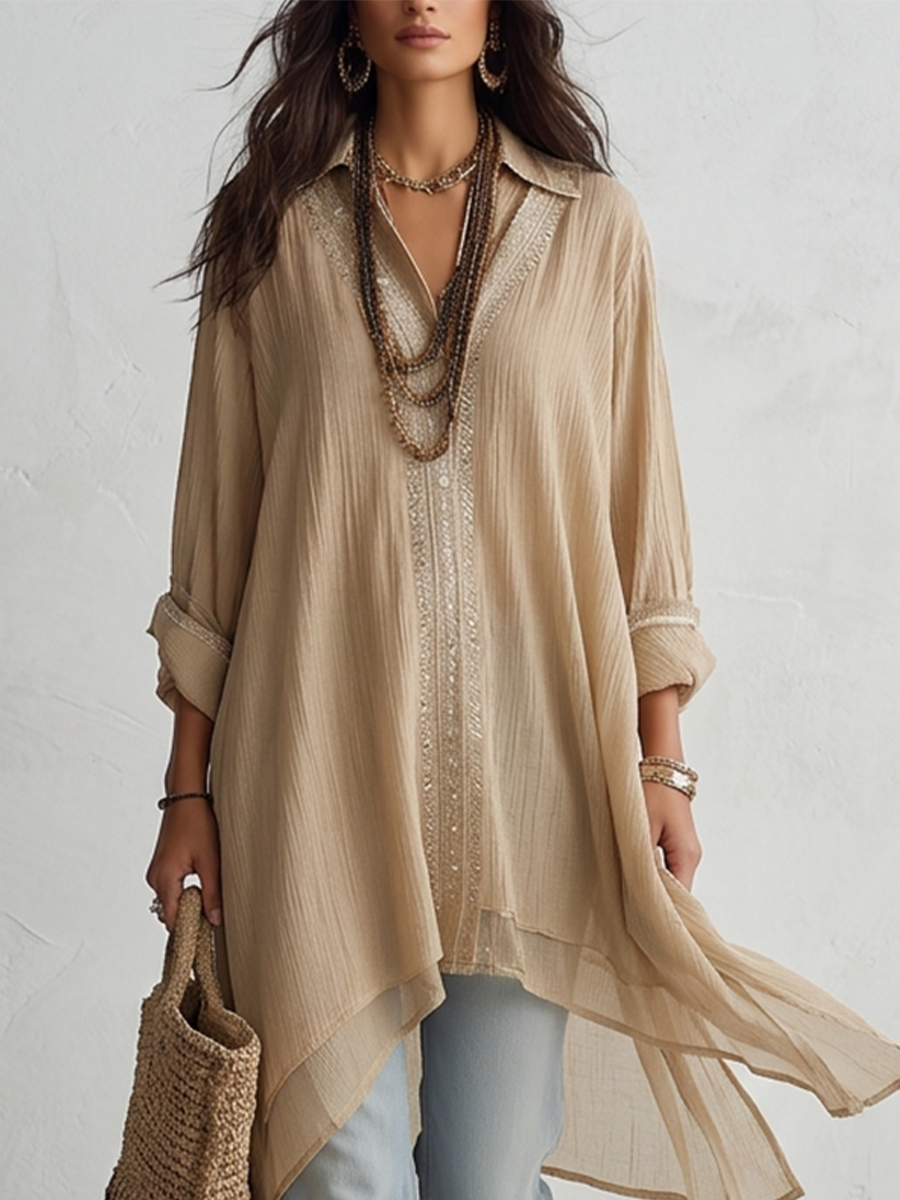 Viv | Sandstone Breeze Layered Shirt Dress