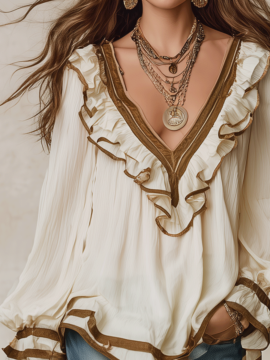 Hana | Elegant Vacation Vintage-Inspired Lace Trim Ruffle