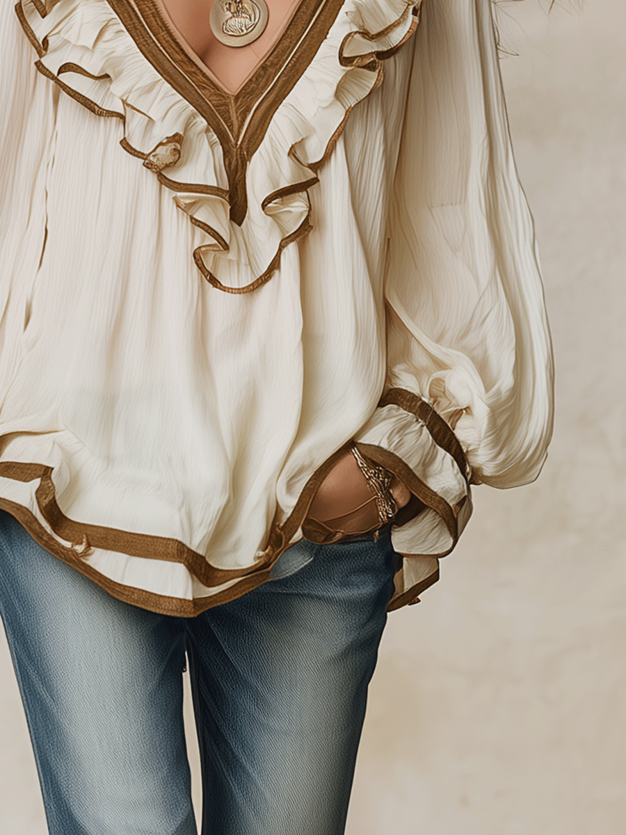 Hana | Elegant Vacation Vintage-Inspired Lace Trim Ruffle