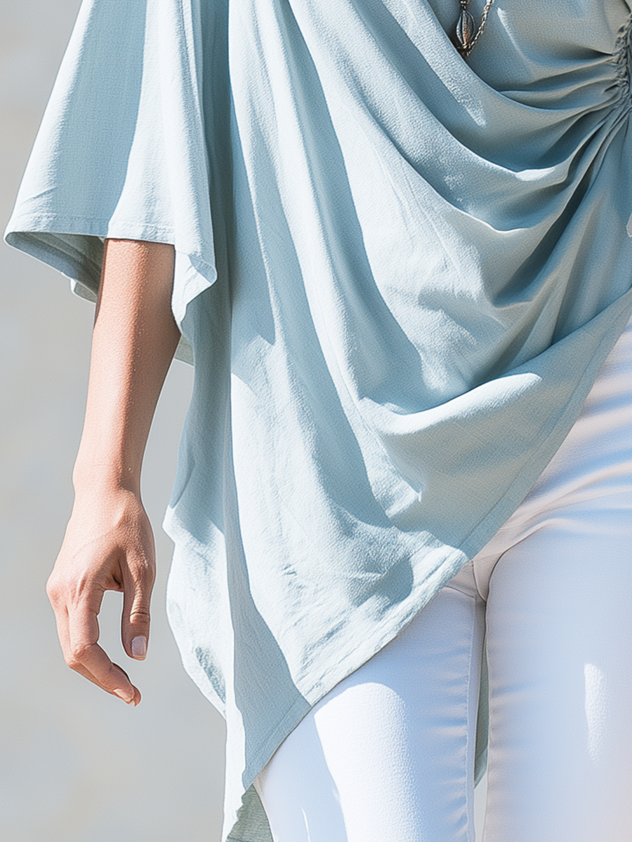 Esme | Elegant Light Blue One-Shoulder Draped Asymmetric