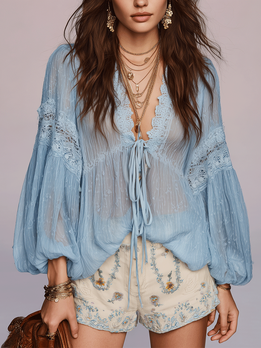 Nova | Lace Trim Flowing Chiffon Blouse