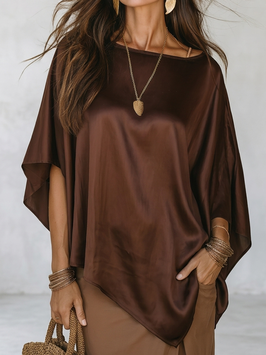 Juno | Elegant Silky Cape Sleeve Asymmetric Hem