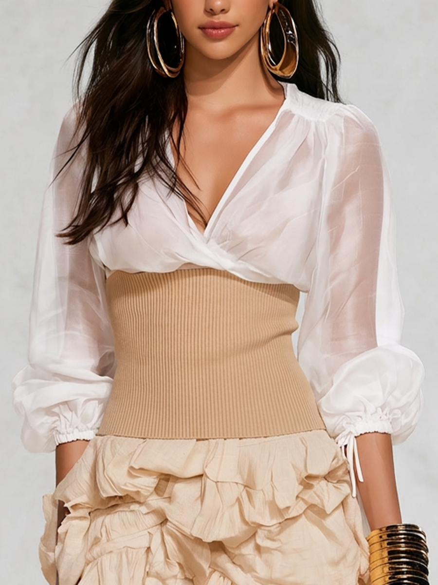 Kali | Elegant Chiffon Wrap With Ribbed Waist